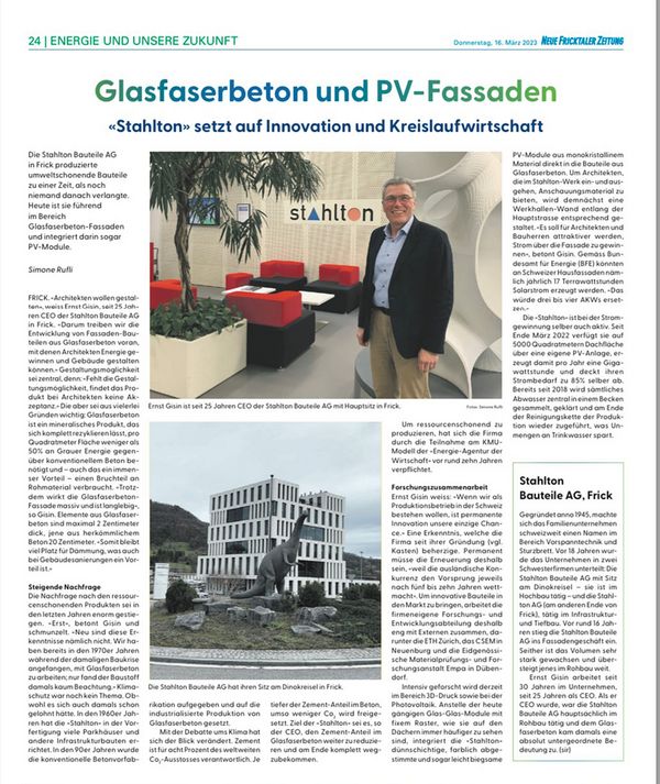 Article dans «Neue Fricktaler Zeitung» 16.03.2023