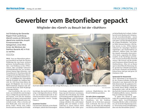 Article dans «Neue Fricktaler Zeitung» 23.06.2023