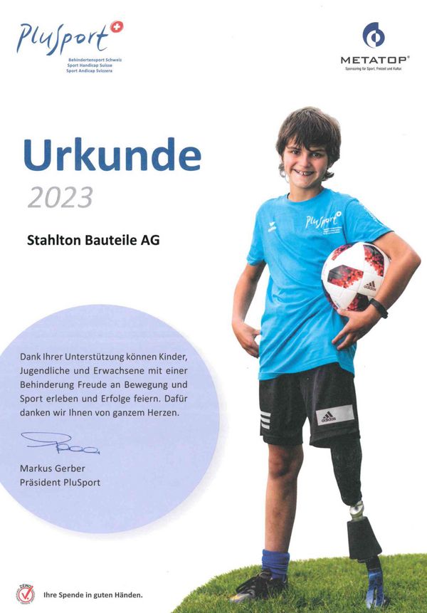 Offizieller Förderer PluSport – Behindertensport Schweiz 2023